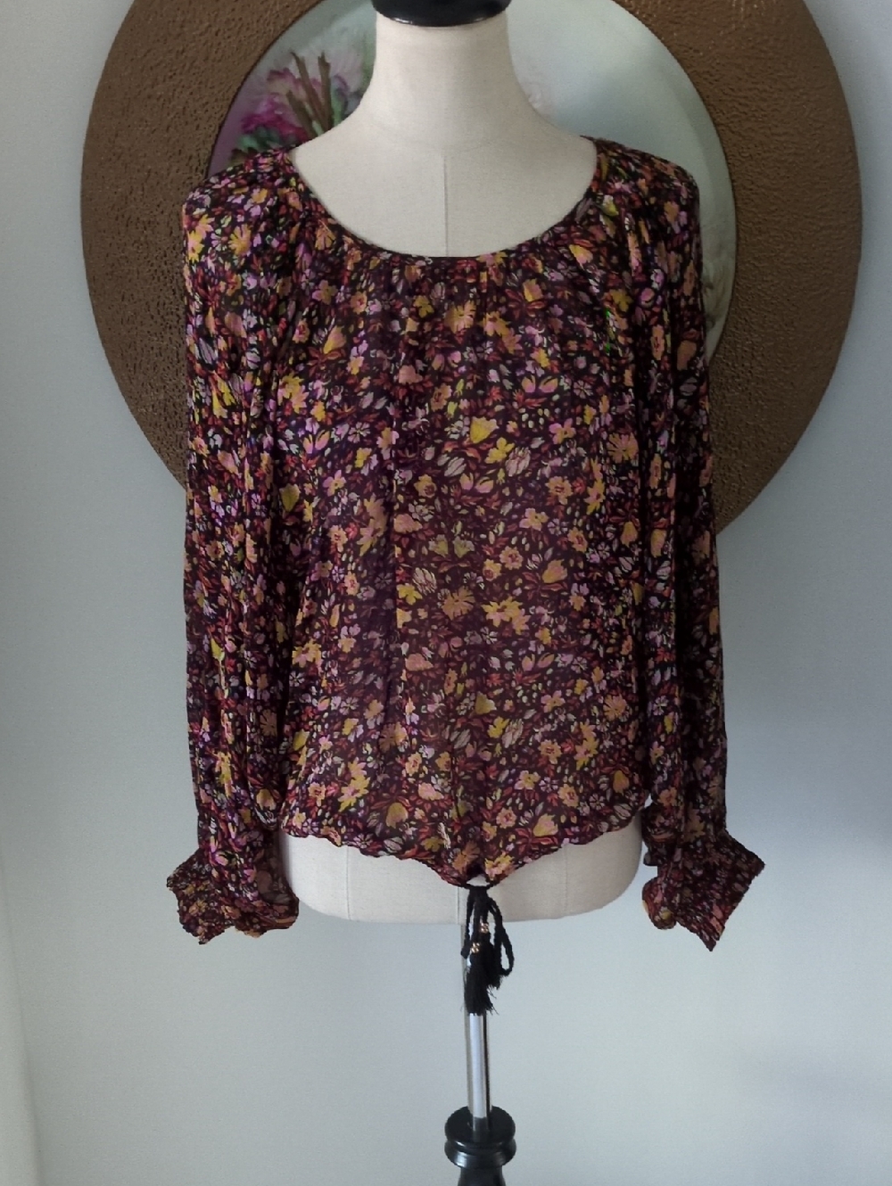 Anthropologie Floral Peasant Blouse - Plum Multi
